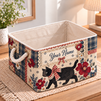Personalized Floral Black Cat Storage Basket