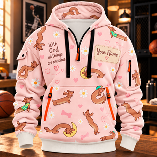 Personalized Pink Dachshund Half-Zip Hoodie