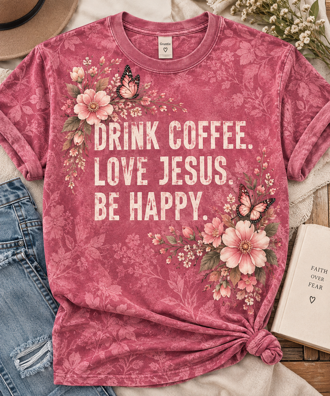 Drink Coffee Love Jesus Be Happy Christian T-Shirt
