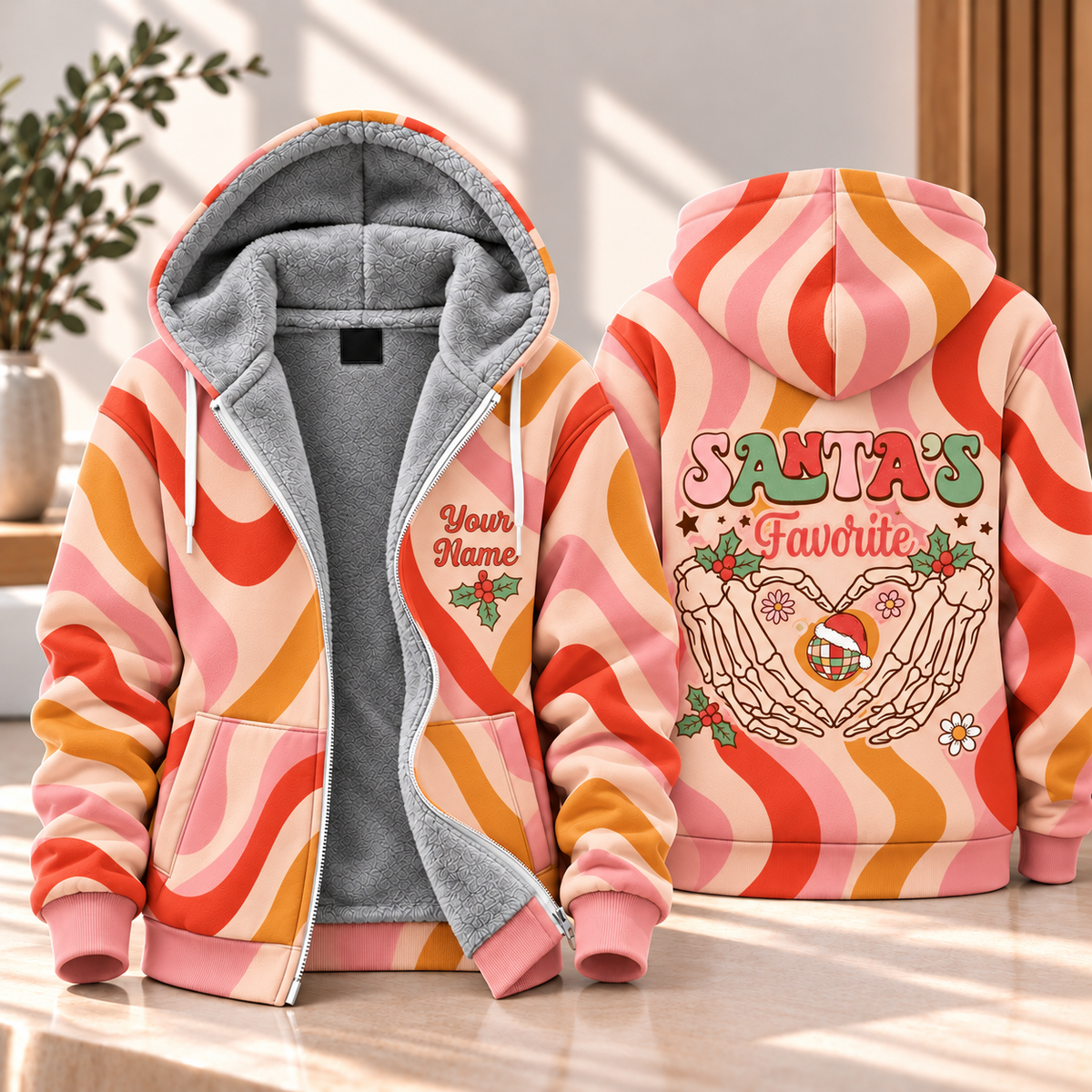 Santa's Favorite Skeleton Hands Personalized Fleece Jacket