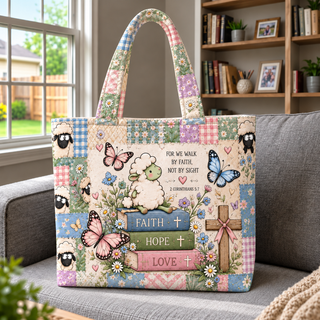 Pastel Lamb and Butterflies Tote Bag