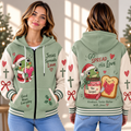 Christmas Frog Jam Toast Zip-up Baseball Jacket