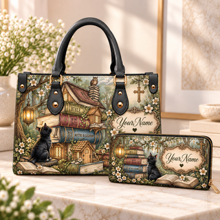 Personalized Woodland Book Cottage PU Leather Handbag & Leather Long Wallet