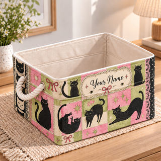 Personalized Pastel Black Cats Storage Basket