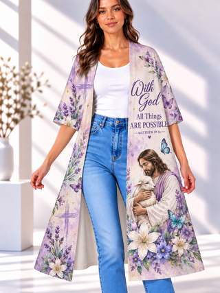 With God All Things Are Possible Jesus Women's Short-Sleeved Cape