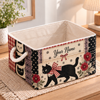 Personalized Gingham Bow Black Cat Storage Basket