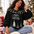 Winter Trees String Lights Waffle Sweatshirt