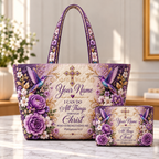 Personalized Hummingbirds & Purple Roses Quilted Shoulder Bag & Storage Bag