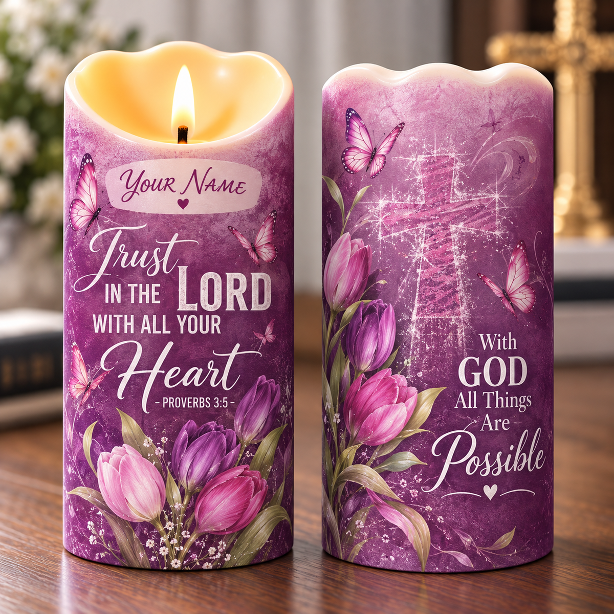 Personalized Trust in the Lord Tulip Flameless LED Candle