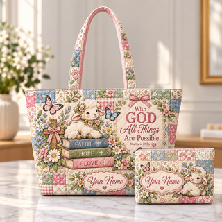 Personalized Lamb & Butterflies Quilted Shoulder Bag & Storage Bag