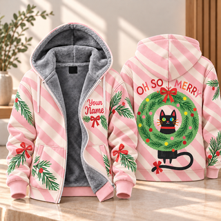 Oh So Merry Black Cat Personalized Fleece Jacket