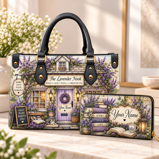 Personalized Lavender Nook PU Leather Handbag & Leather Long Wallet
