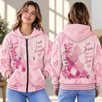 Pink Ribbon Floral Zip-up Baseball Jacket