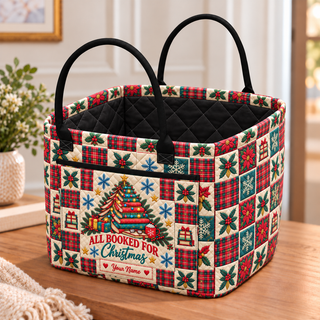 Personalized Festive Book Tree Quilted Storage Basket