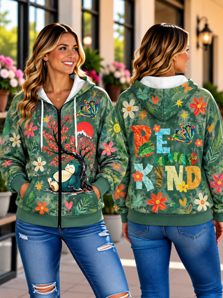 Be Kind Snorlax Floral Zip Hoodie