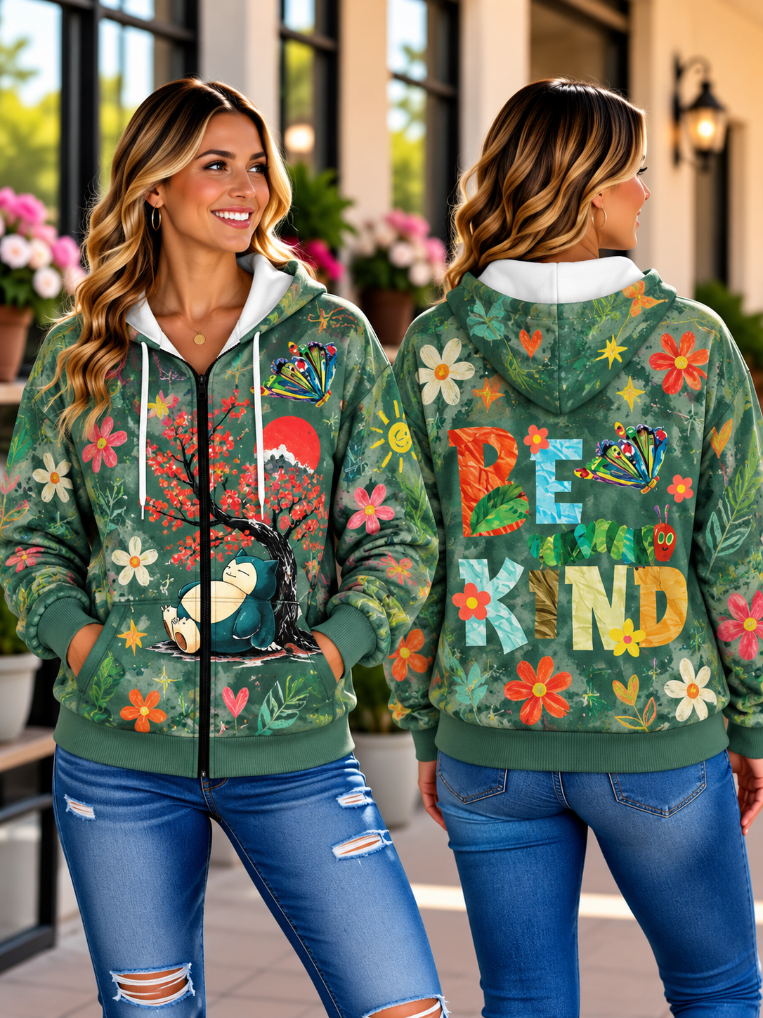 Be Kind Snorlax Floral Zip Hoodie
