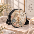 Personalized Virgin Mary Rose Prayer Leather Round Bag