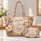 Personalized Vintage Butterflies & Florals Quilted Shoulder Bag & Storage Bag