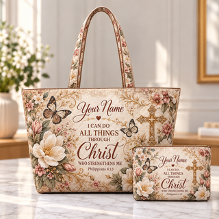 Personalized Vintage Butterflies & Florals Quilted Shoulder Bag & Storage Bag
