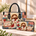 Personalized Cute Shepherd and Lamb PU Leather Handbag & Leather Long Wallet