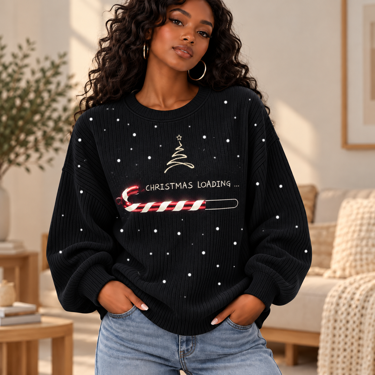Candy Cane Loading Bar Waffle Sweatshirt