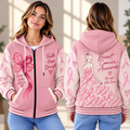 Pink Ribbon Butterfly Zip-up Baseball Jacket