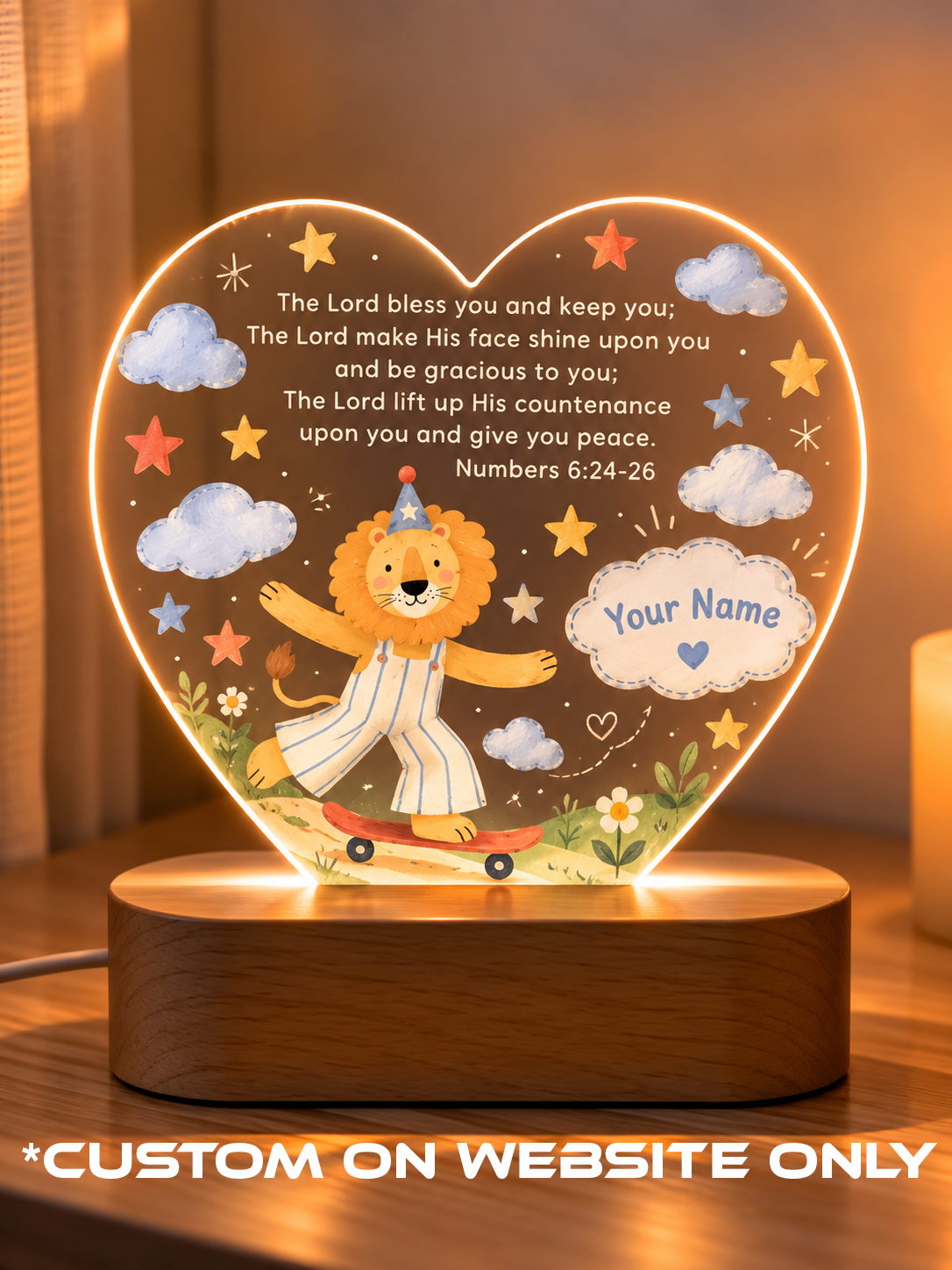 Numbers 6:24-26 Skateboard Lion Personalize LED Night Light