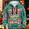 Personalized Teal Pink Floral Half-Zip Hoodie