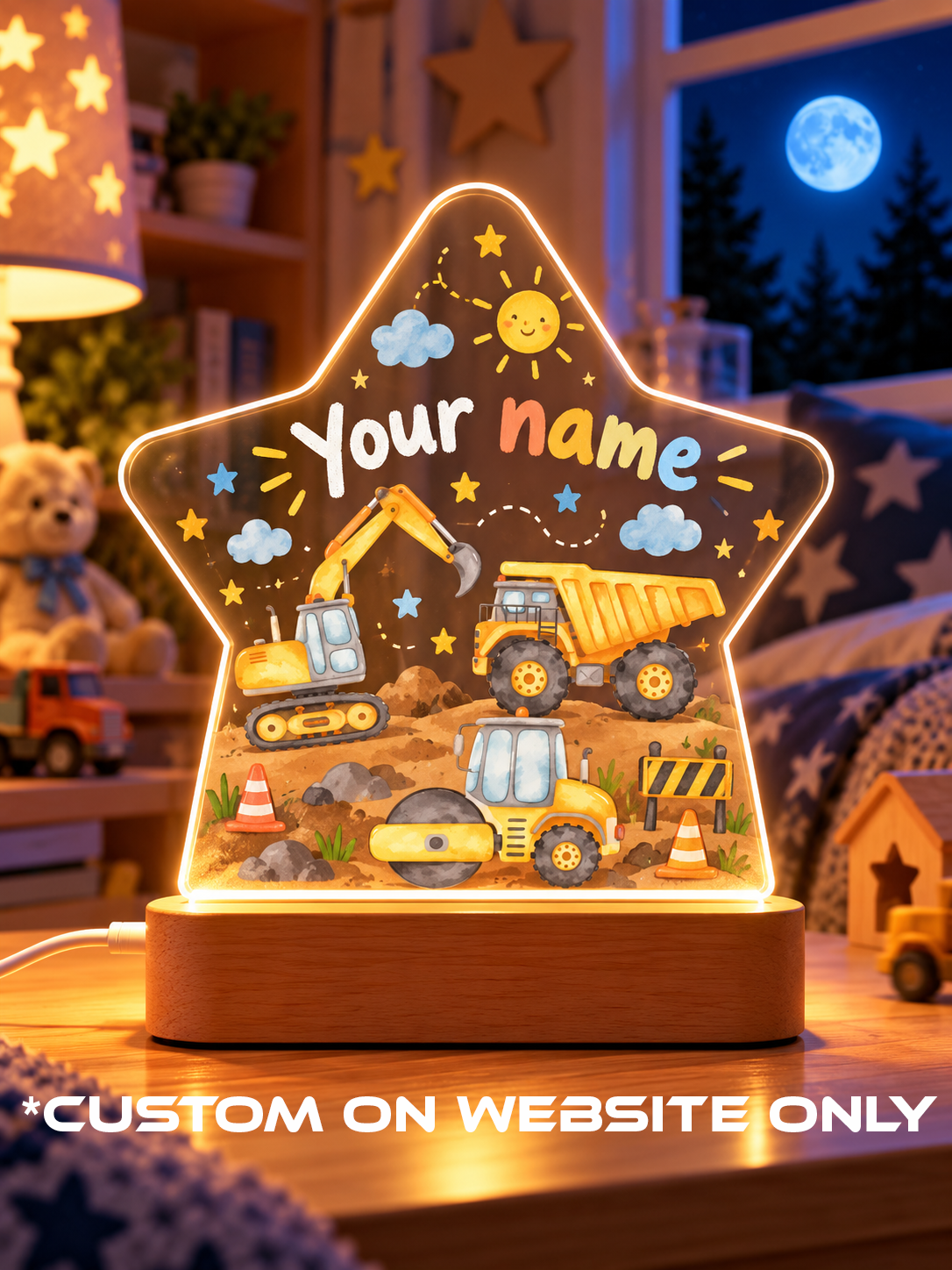 Construction Trucks Personalize LED Night Light