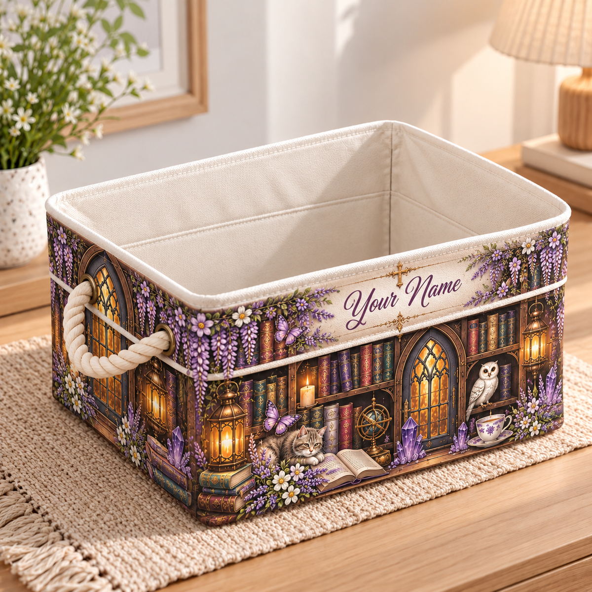 Personalized Cat and Owl Library Storage Basket