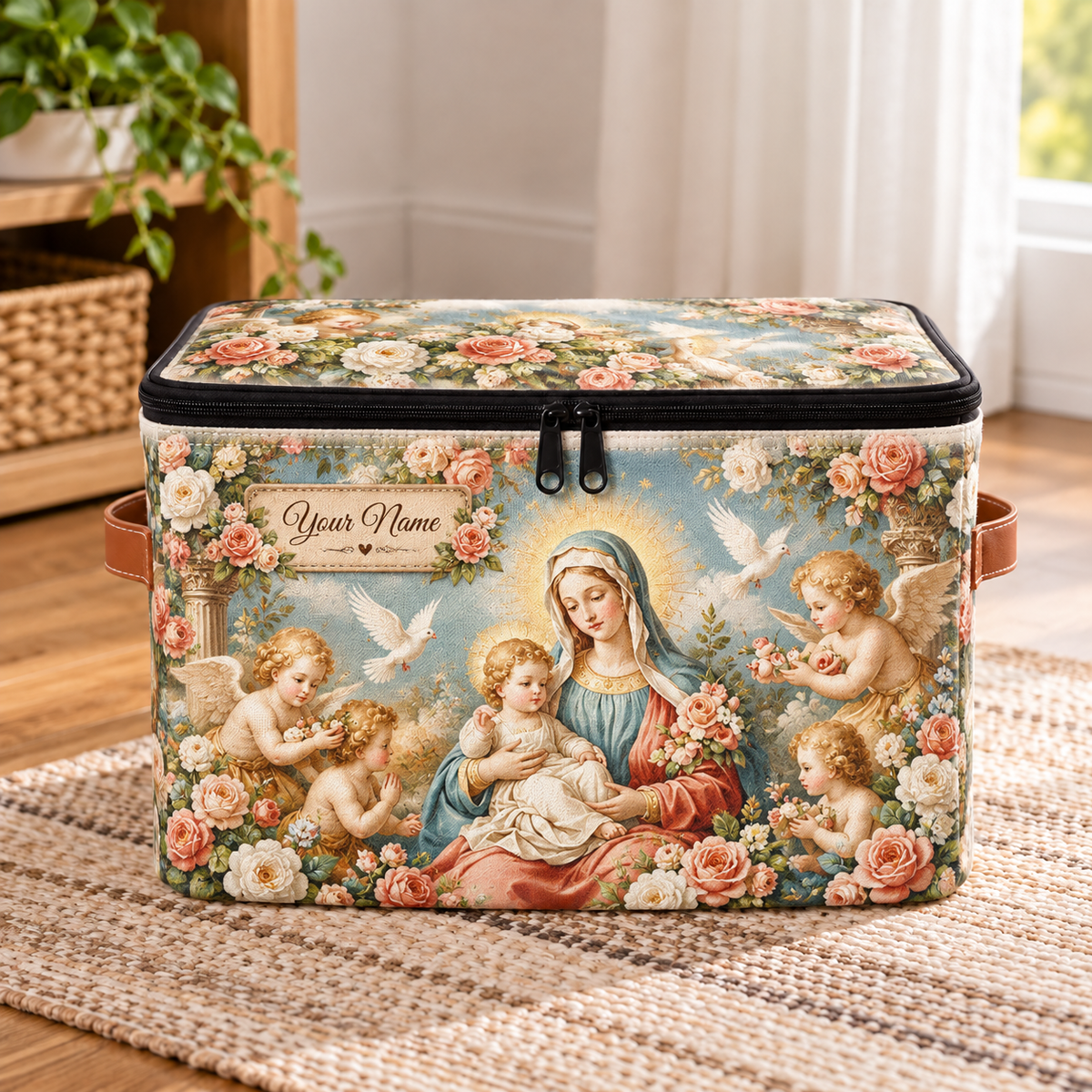 Personalized Vintage Rose Square Storage Basket With Lid