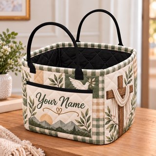 Personalized Dove & Olive Branch Quilted Storage Basket