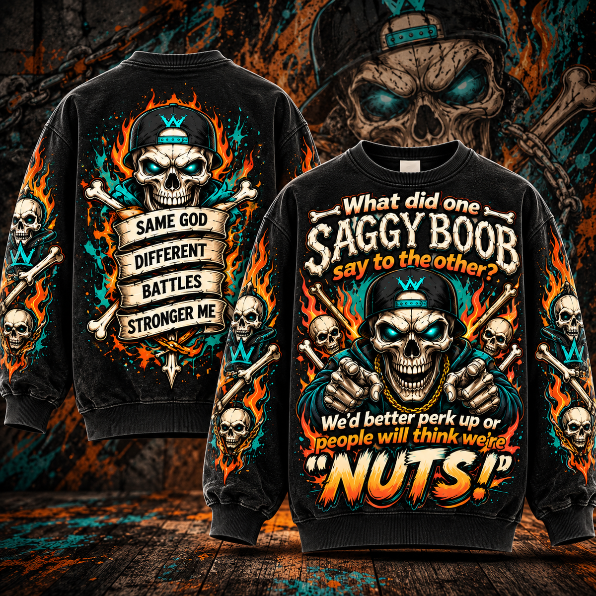 Perk Up – Funny Saggy Boob Skull Sweatshirt
