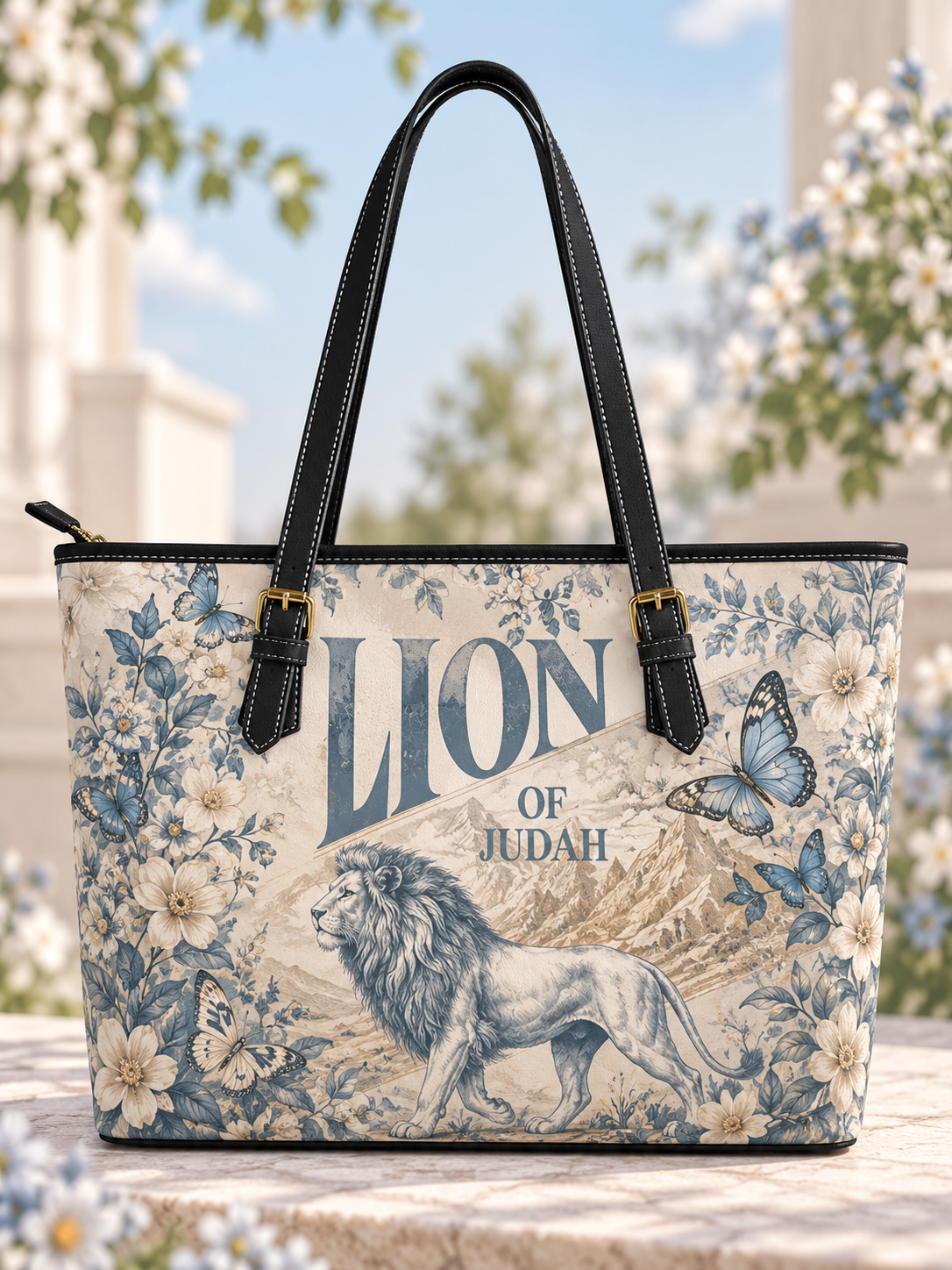Lion Of Judah Blue Floral Butterfly Saddle Bag