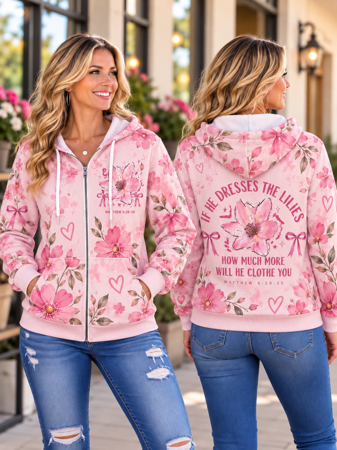 If He Dresses the Lilies Floral Zip Hoodie
