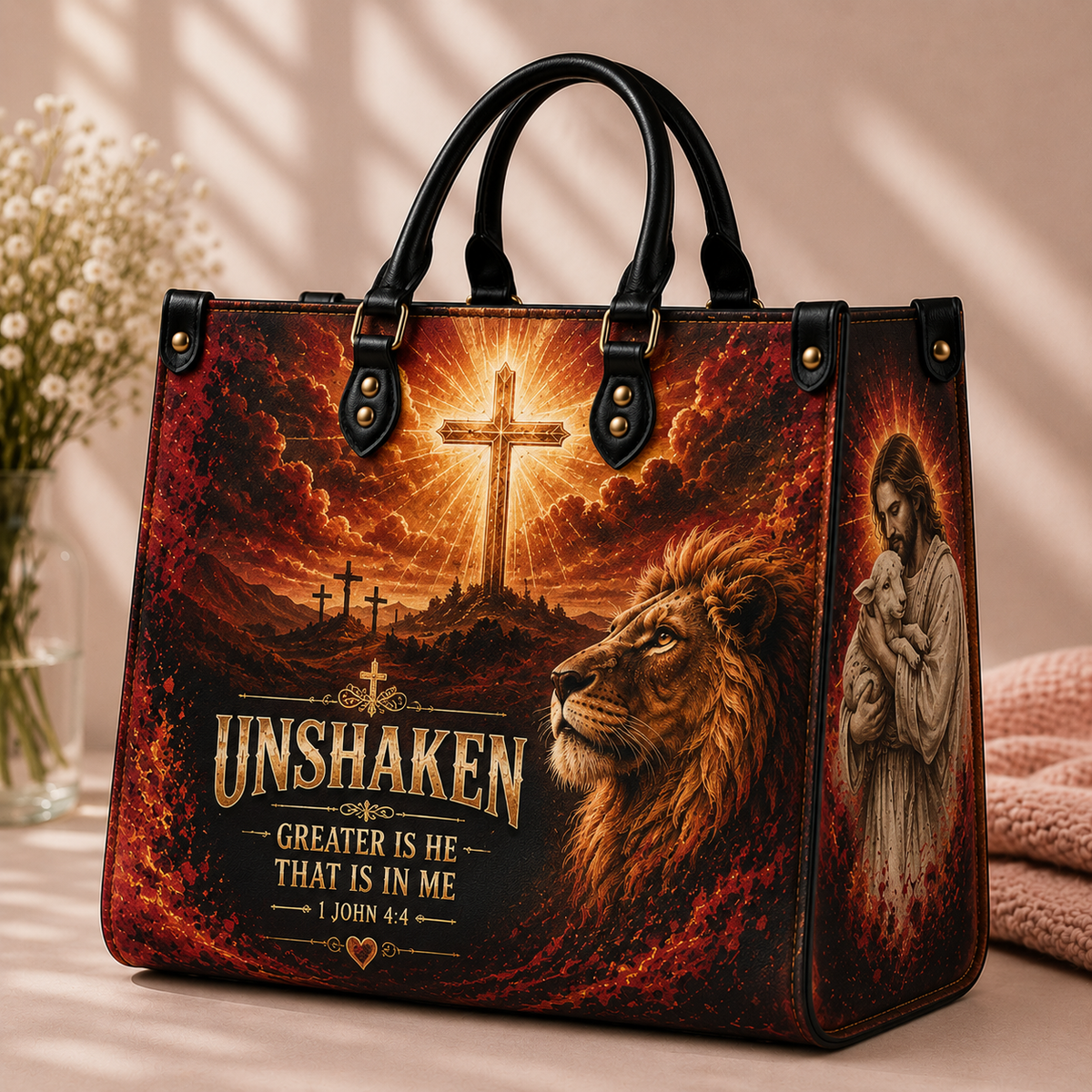 Unshaken Greater Is He That Is in Me PU Leather Handbag