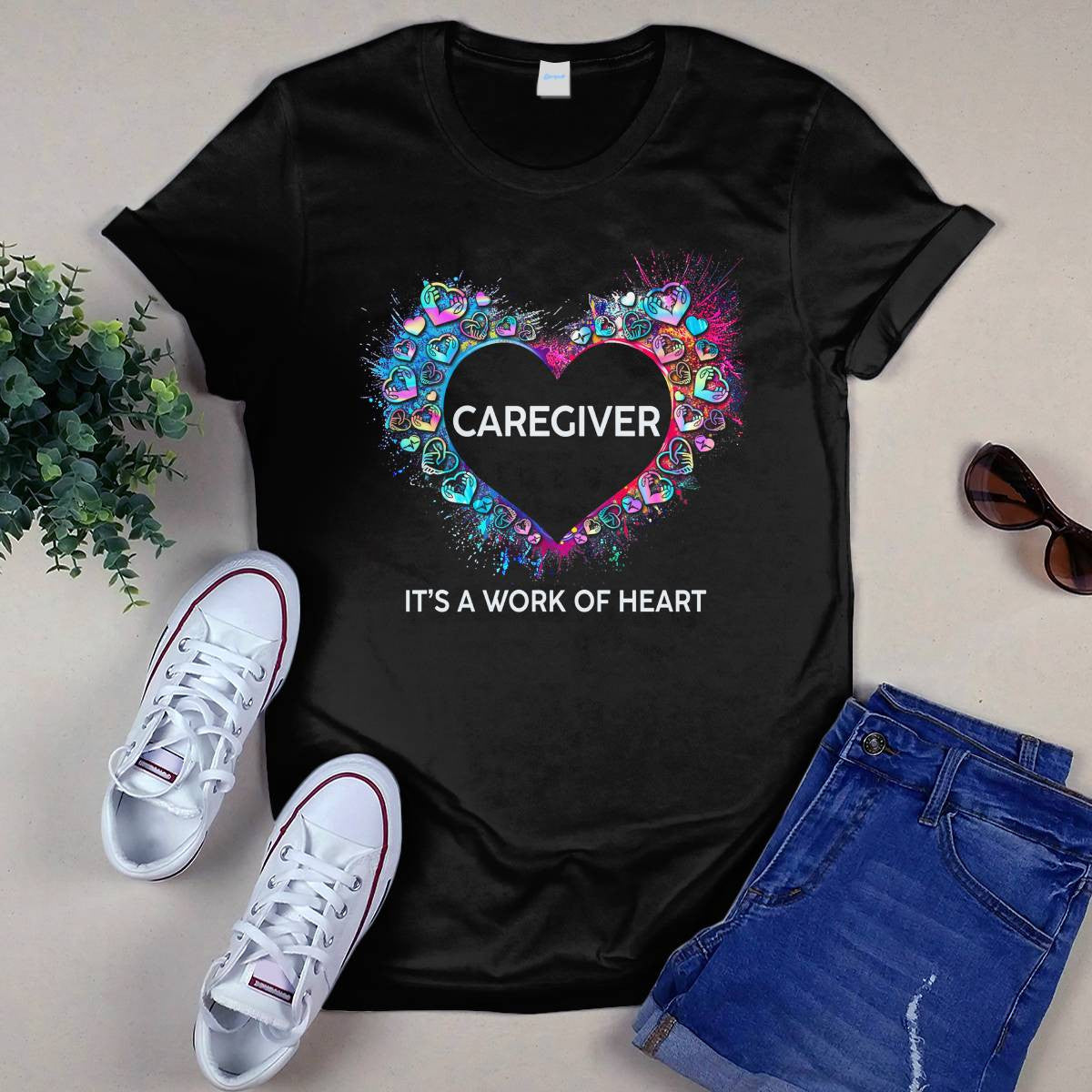 Awesome Caregiver Its a work of heart-T-shirt-#F290624WORKOF7FCAREZ4