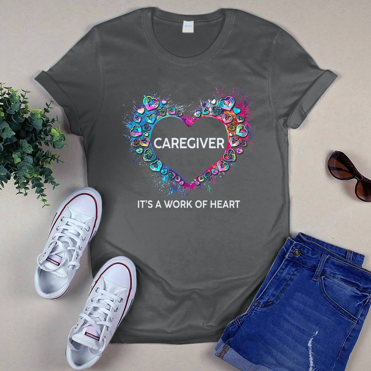 Awesome Caregiver Its a work of heart-T-shirt-#F290624WORKOF7FCAREZ4