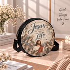 Personalized Jesus Way Truth Life Leather Round Bag
