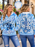 Be Still Blue Cross Floral Zip Hoodie