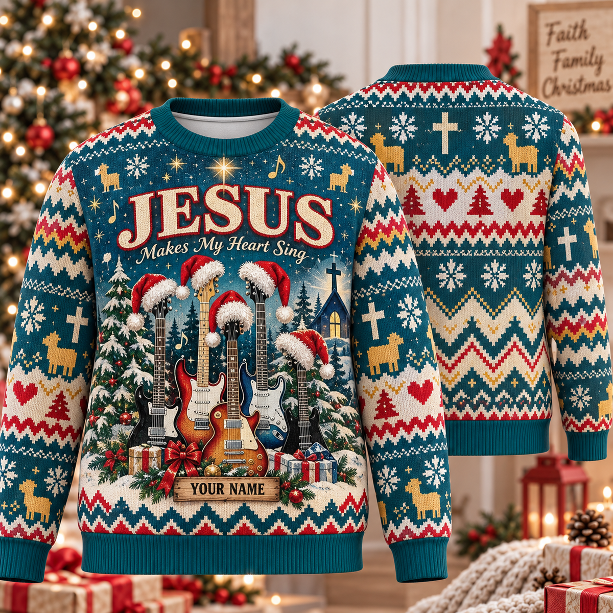 Personalized Jesus Makes My Heart Sing Ugly Sweater