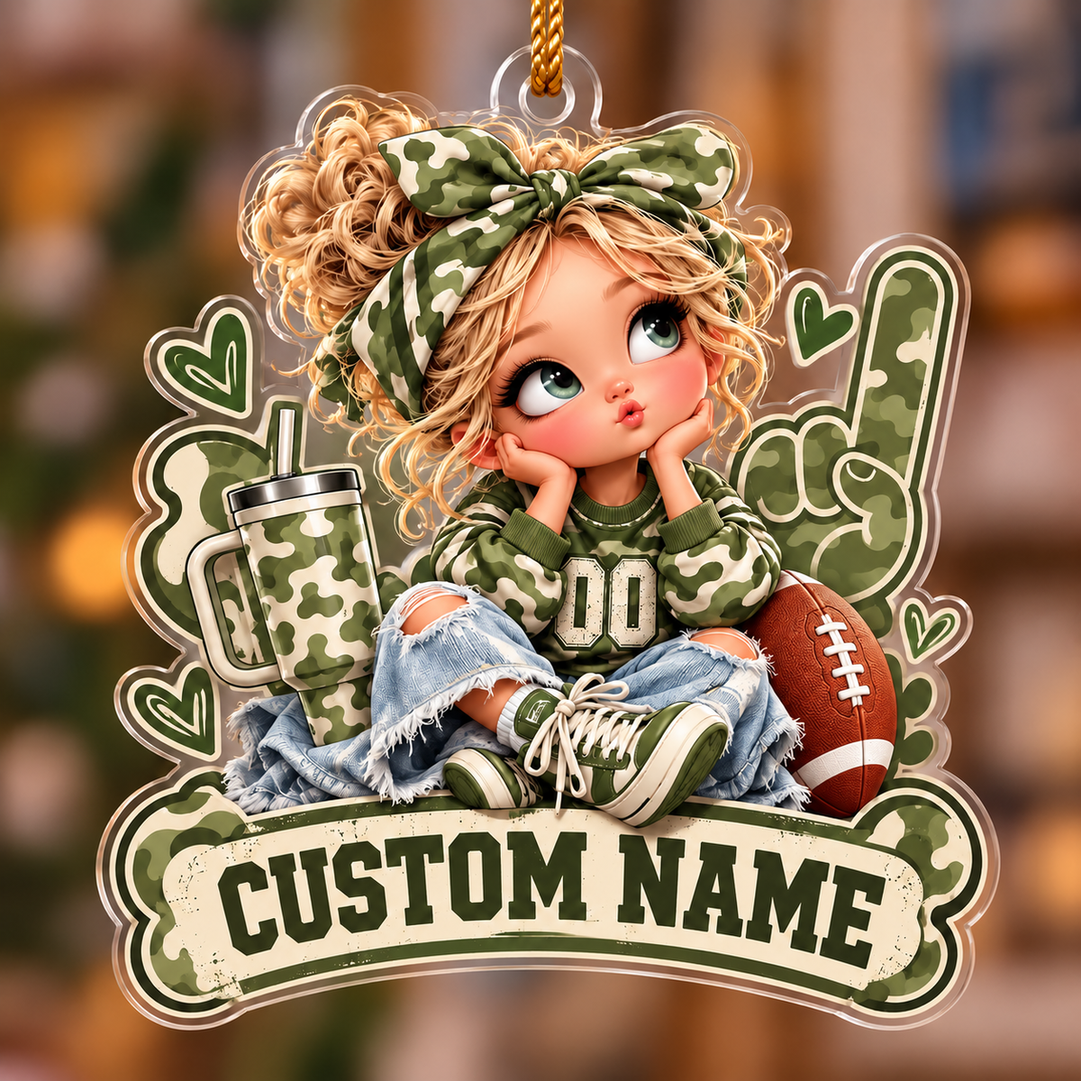Personalized Camo Football Girl Ornament