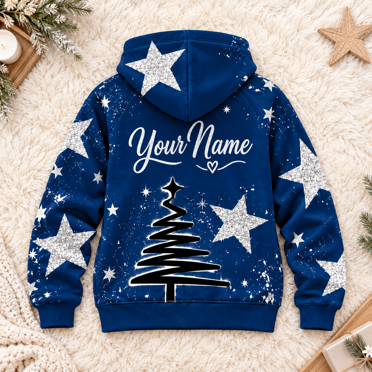 Personalized Navy Silver Star Zip Hoodie