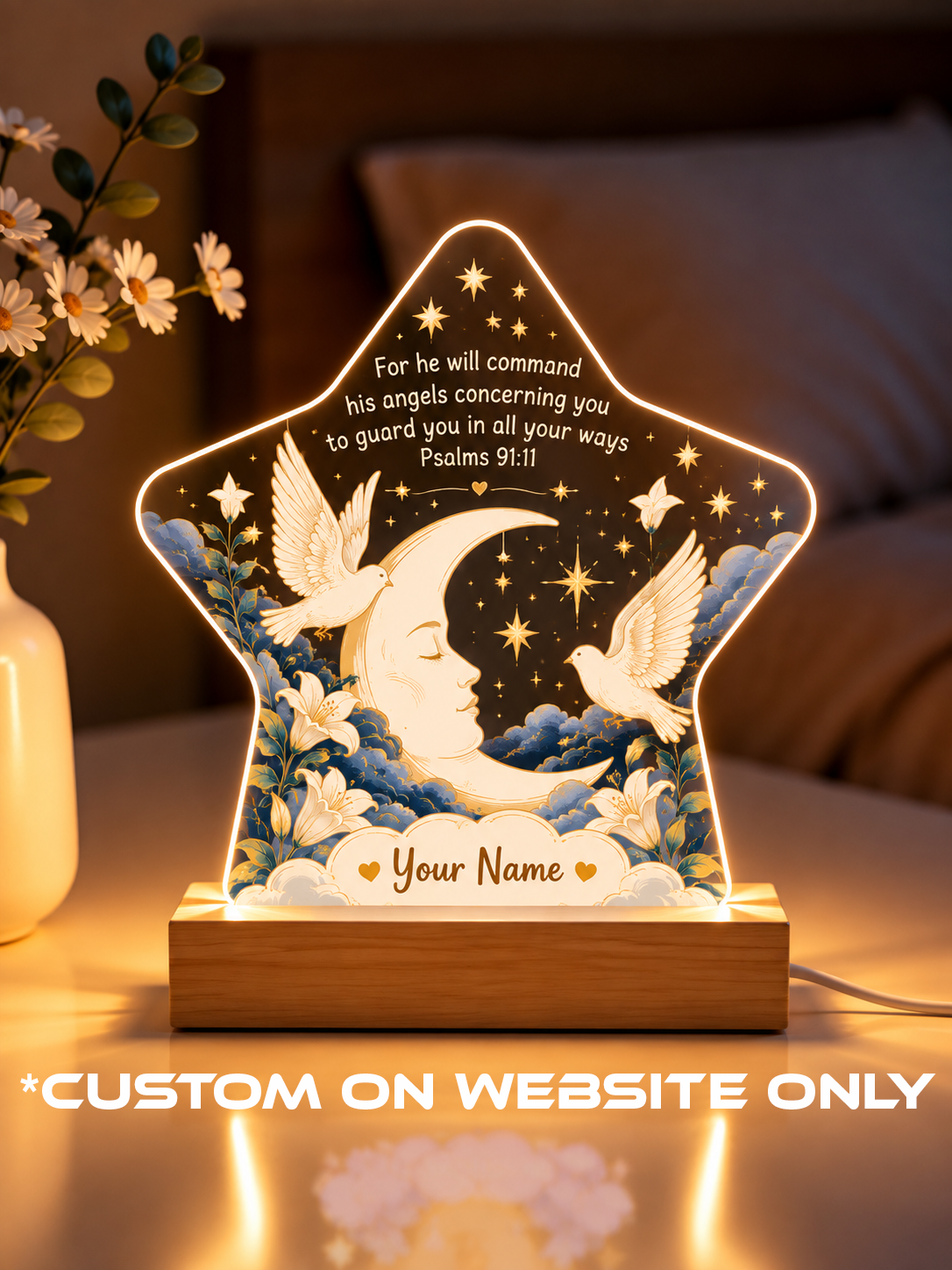Psalms 91:11 Moon Doves Personalize LED Night Light