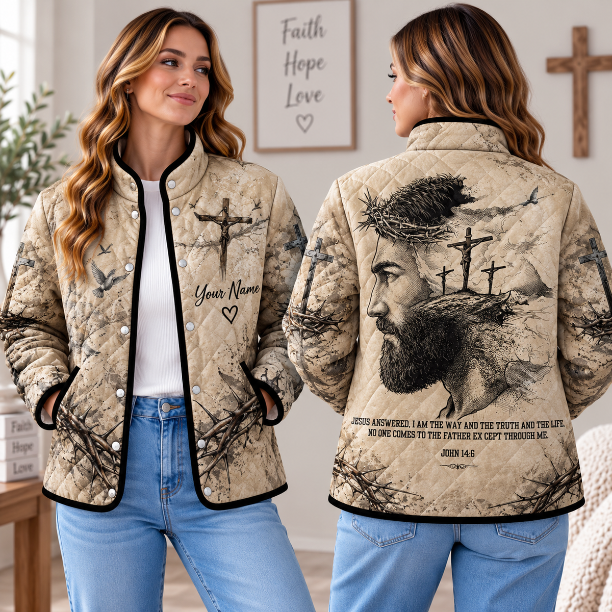 Personalized Sepia Portrait Quilted Jacket