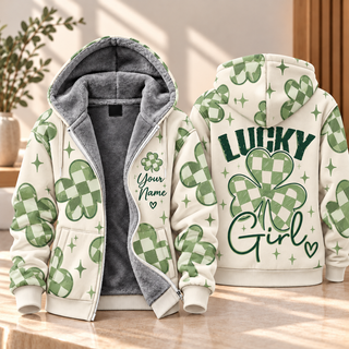 Lucky Girl Shamrock Personalized Fleece Jacket