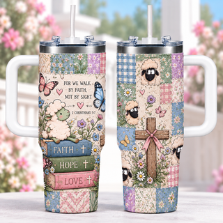 Pastel Lamb and Butterflies 40oz Top Tumbler