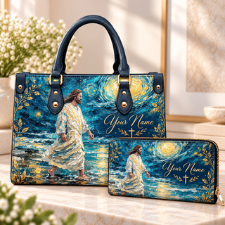 Personalized Starry Ocean Walk PU Leather Handbag & Leather Long Wallet