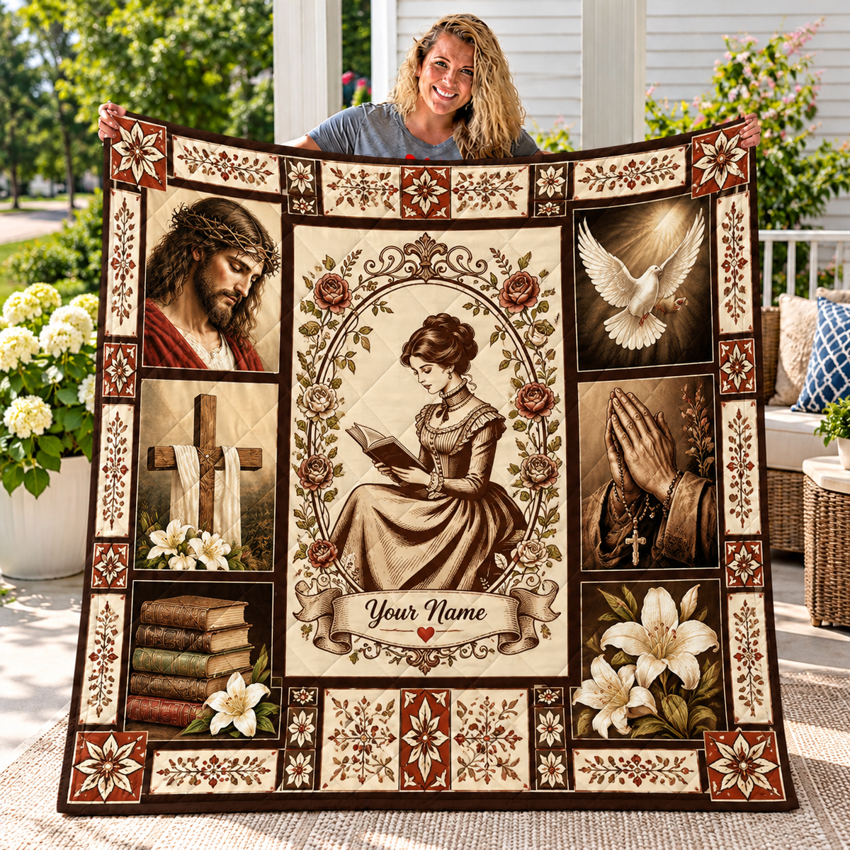 Personalized Vintage Reading Lady Quilt