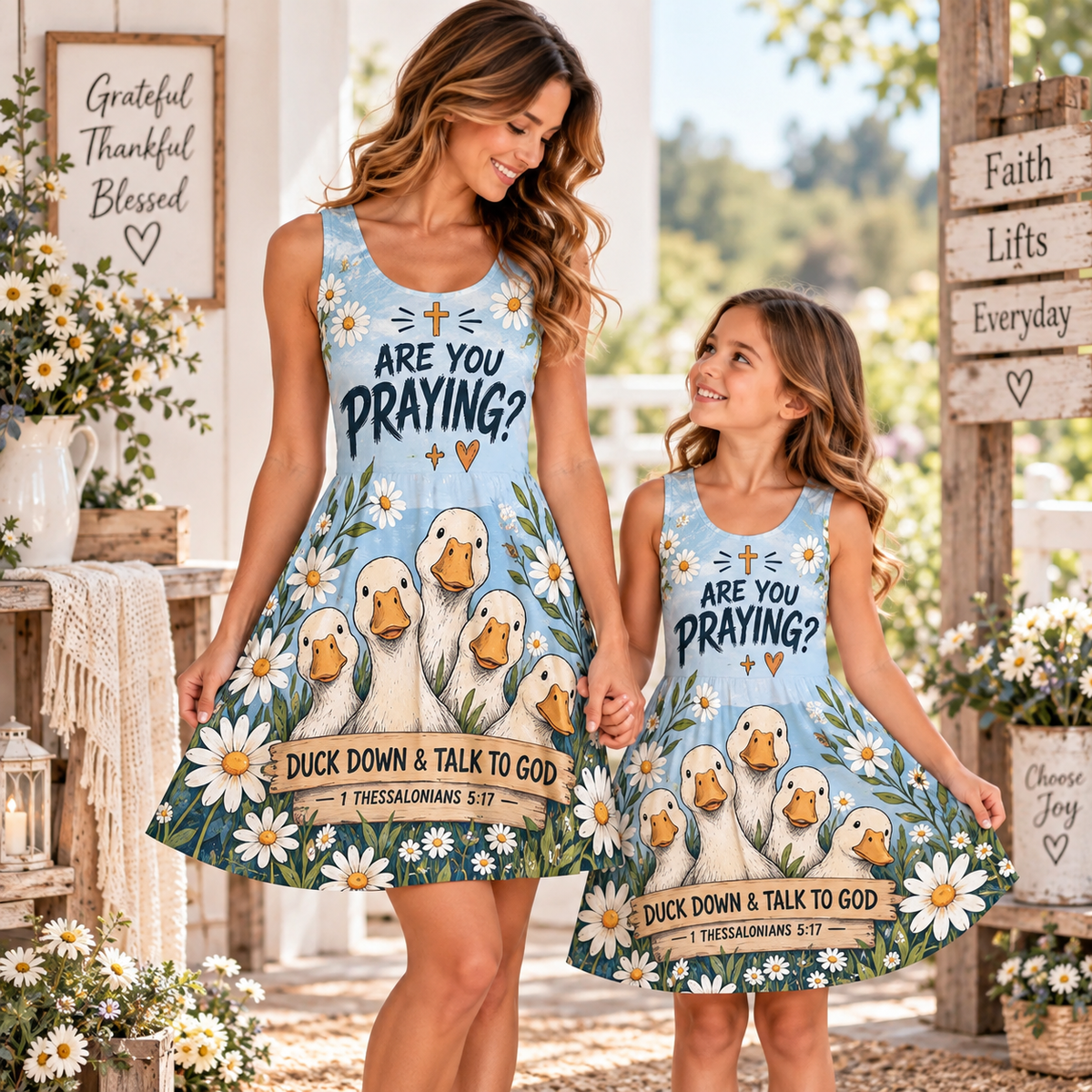 Are You Praying Duck Floral Sleeveless Dress
